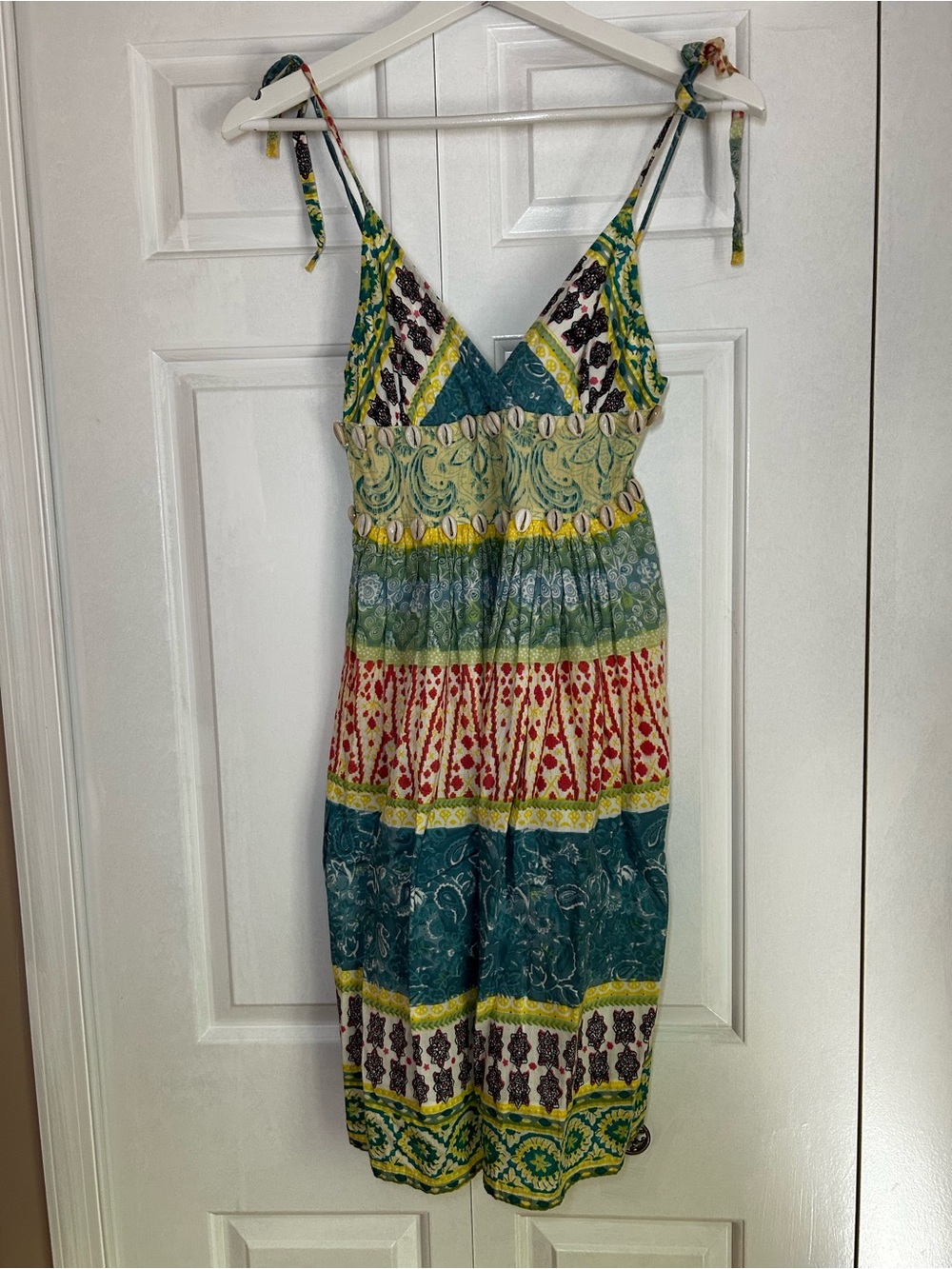 Tie-Shoulder Midi Dress with Real Seashell Embellishments